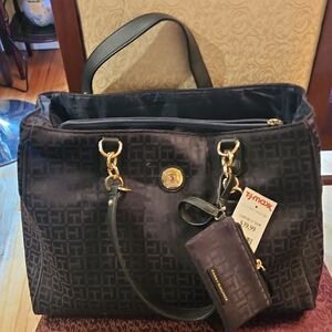 Black Designer Tote Bag with Gold Accents Tommy Hillfiger